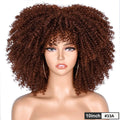 Natural Brown Afro Kinky Curly Human Hair Wig with Bangs