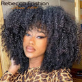 Natural Brown Afro Kinky Curly Human Hair Wig with Bangs