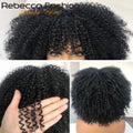Natural Brown Afro Kinky Curly Human Hair Wig with Bangs