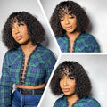 Short Curly Glueless Human Hair Wig with Bangs