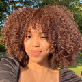 Natural Brown Afro Kinky Curly Human Hair Wig with Bangs