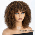 Natural Brown Afro Kinky Curly Human Hair Wig with Bangs