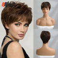 Brown Straight Human Hair Wig With Bangs