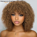 Natural Brown Afro Kinky Curly Human Hair Wig with Bangs