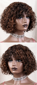 Jerry Curly Short Pixie Bob Cut Human Hair Wig With Bangs