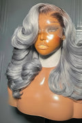 Ombre Silver Grey Synthetic Pre Plucked Wig