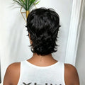 Mullet Pixie Cut Wig Natural Black Wig With Bangs