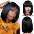 "Sheila" Short Bob Wig With Bangs Straight Brazilian Hair