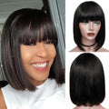 "Sheila" Short Bob Wig With Bangs Straight Brazilian Hair