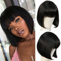 "Sheila" Short Bob Wig With Bangs Straight Brazilian Hair