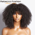 Natural Brown Afro Kinky Curly Human Hair Wig with Bangs