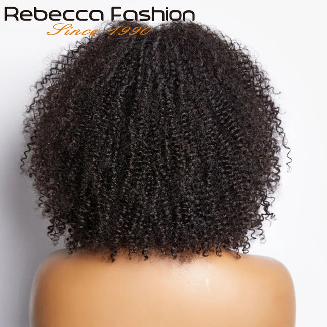 Natural Brown Afro Kinky Curly Human Hair Wig with Bangs