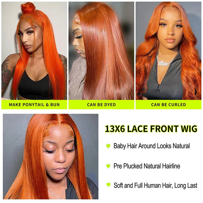 Ginger Orange Straight Human Hair Wig