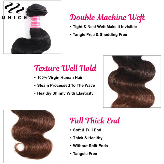 UNice Chestnut Brown Ombre Body Wave Bundles