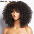 Natural Brown Afro Kinky Curly Human Hair Wig with Bangs