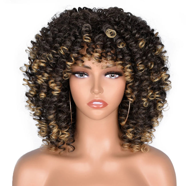 Short Afro Kinky Curly Wig With Bangs