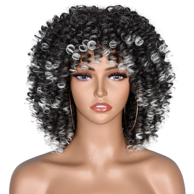 Short Afro Kinky Curly Wig With Bangs