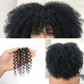 Natural Brown Afro Kinky Curly Human Hair Wig with Bangs