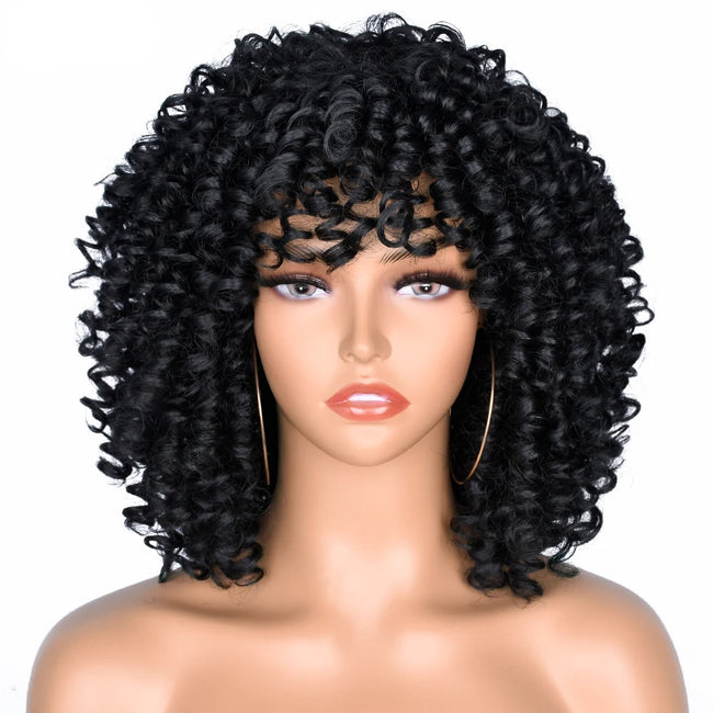 Short Afro Kinky Curly Wig With Bangs