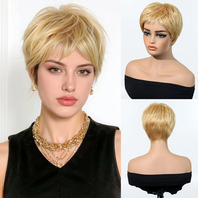 Brown Straight Human Hair Wig With Bangs
