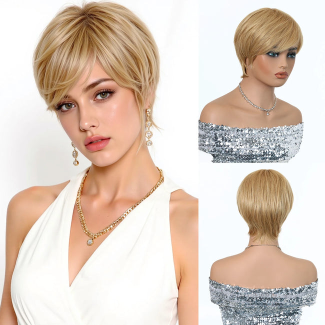 Brown Straight Human Hair Wig With Bangs