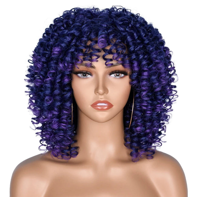 Short Afro Kinky Curly Wig With Bangs