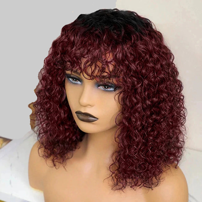 Jerry Curly Short Pixie Bob Cut Human Hair Wig With Bangs