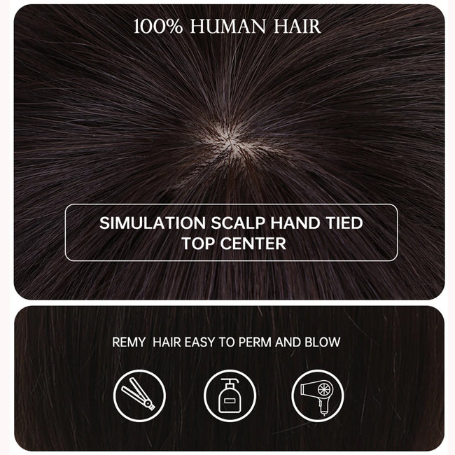 Brown Straight Human Hair Wig With Bangs