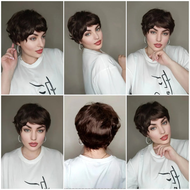 Brown Straight Human Hair Wig With Bangs