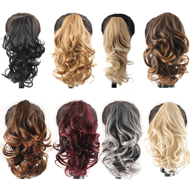 Short Ponytail Synthetic Curly Clip In Hair Extensions