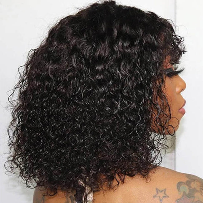 Short Curly Glueless Human Hair Wig with Bangs