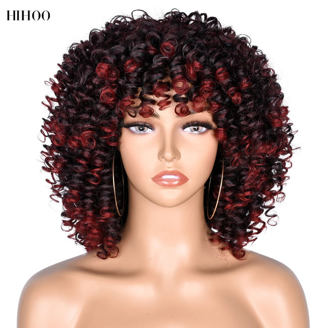 Short Afro Kinky Curly Wig With Bangs