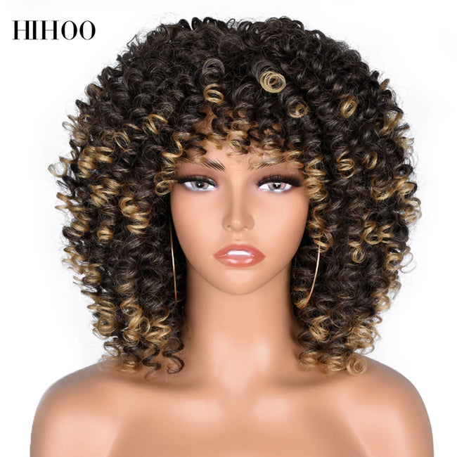 Short Afro Kinky Curly Wig With Bangs
