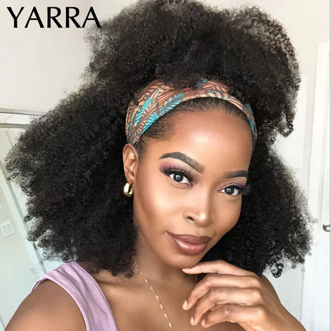 Afro Kinky Curly Human Hair Headband Wig