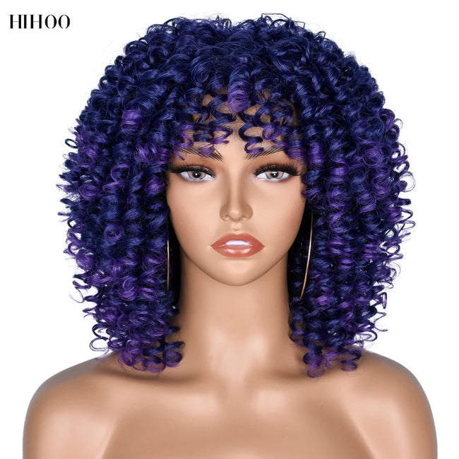 Short Afro Kinky Curly Wig With Bangs