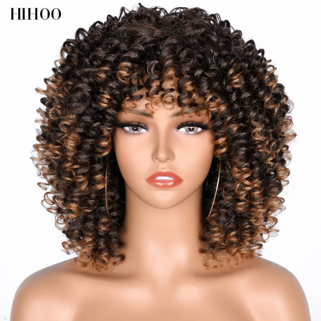 Short Afro Kinky Curly Wig With Bangs