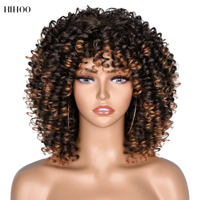 Short Afro Kinky Curly Wig With Bangs