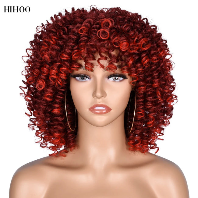 Short Afro Kinky Curly Wig With Bangs