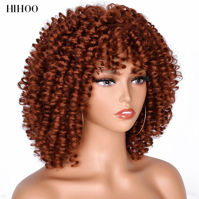 Short Afro Kinky Curly Wig With Bangs