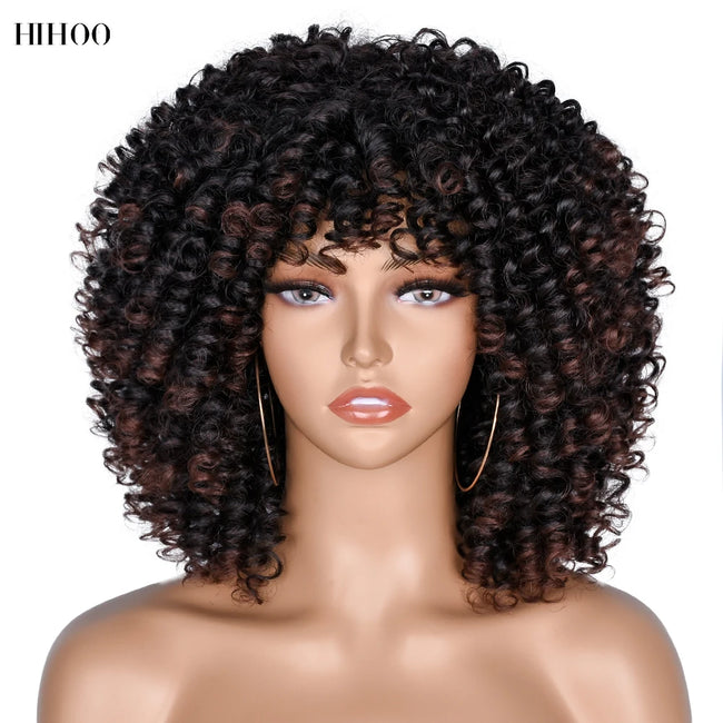 Short Afro Kinky Curly Wig With Bangs