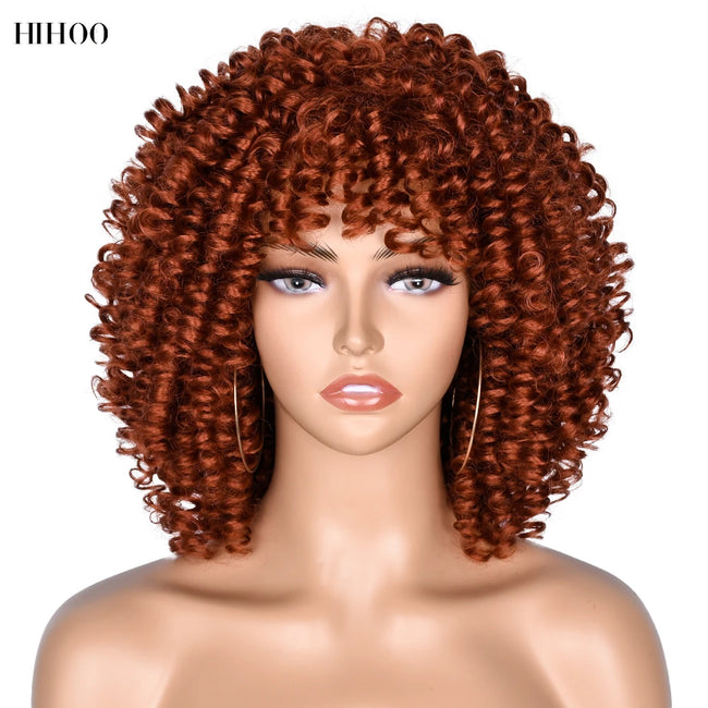 Short Afro Kinky Curly Wig With Bangs
