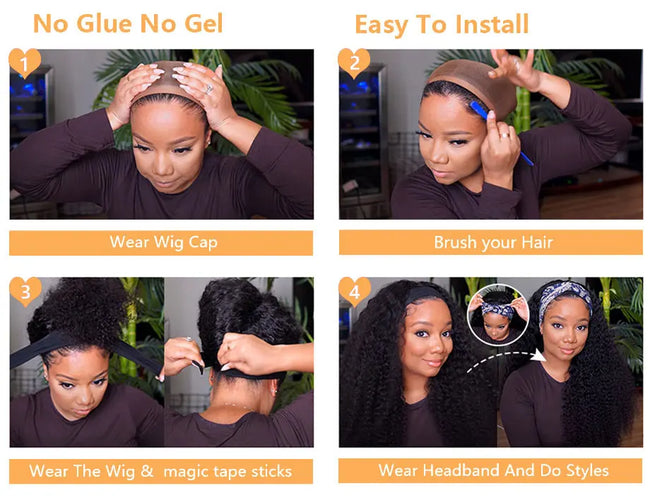 Afro Kinky Curly Human Hair Headband Wig