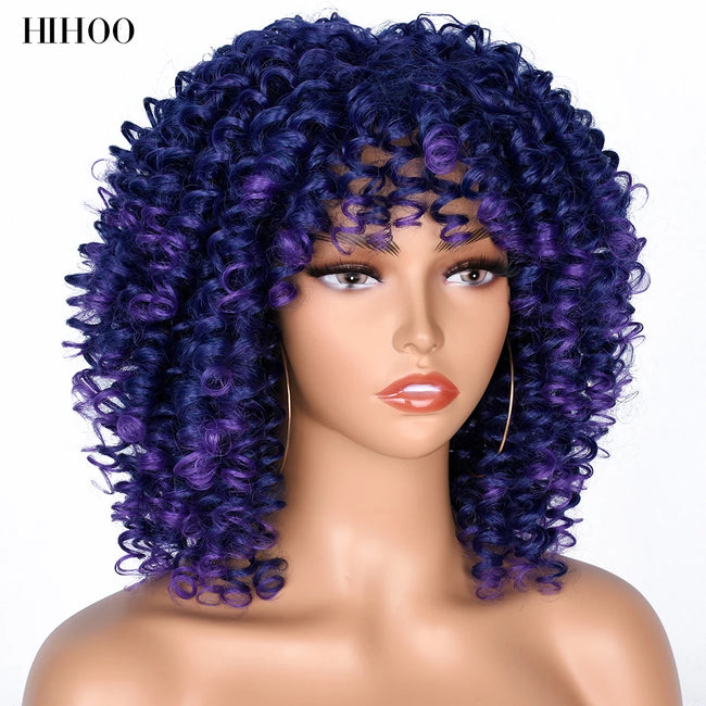 Short Afro Kinky Curly Wig With Bangs
