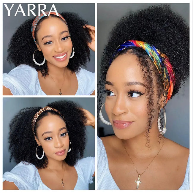 Afro Kinky Curly Human Hair Headband Wig