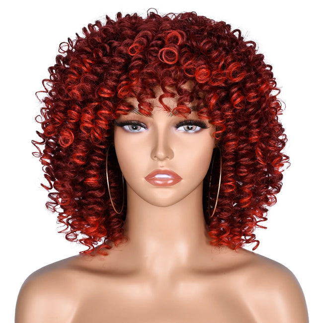Short Afro Kinky Curly Wig With Bangs