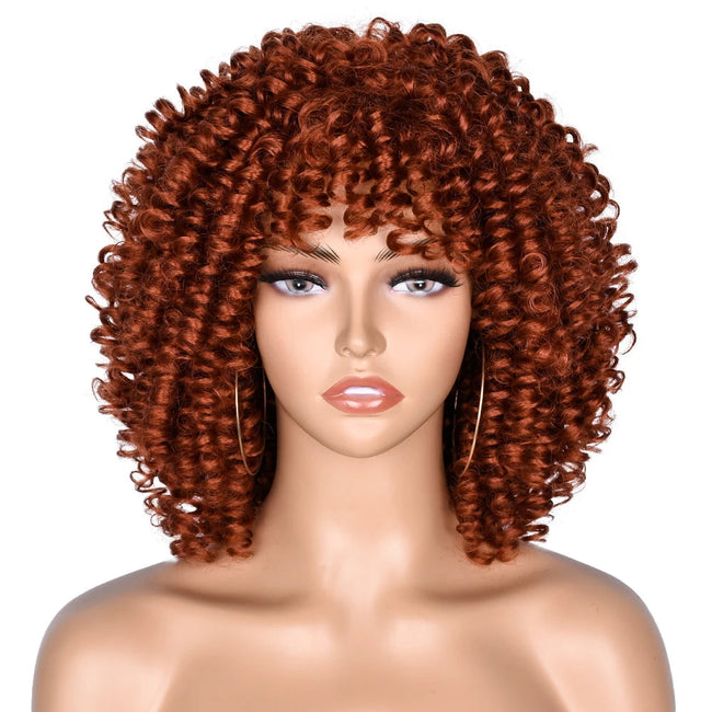 Short Afro Kinky Curly Wig With Bangs