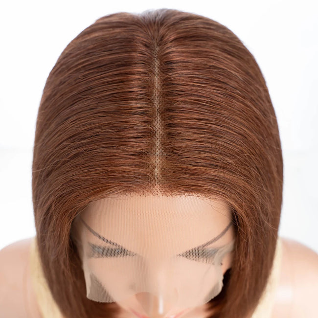 Highlight Brown Long Pixie Straight Bob