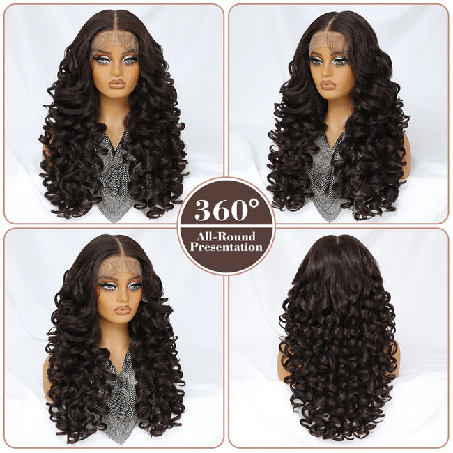 Synthetic Curly Lace Frontal Wigs With Bangs