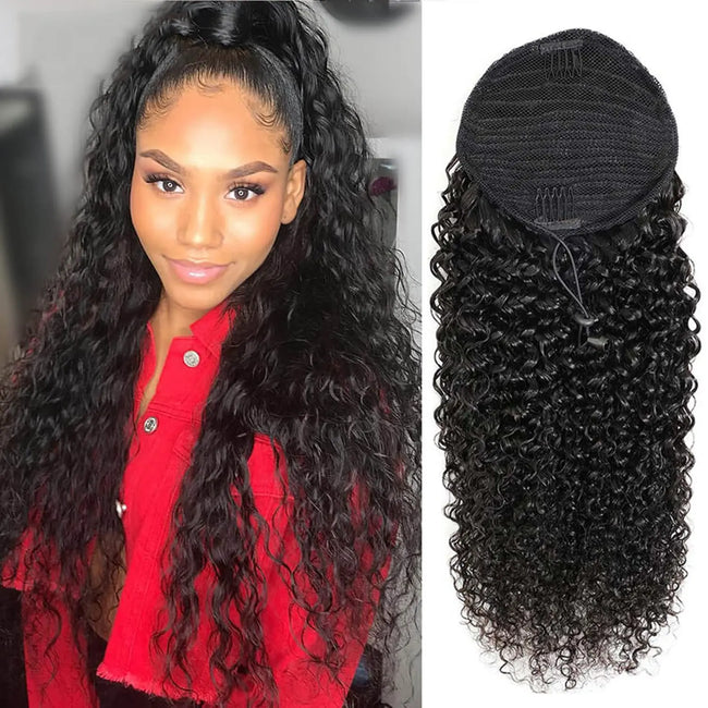 Curly Human Hair Drawstring Ponytail Extension