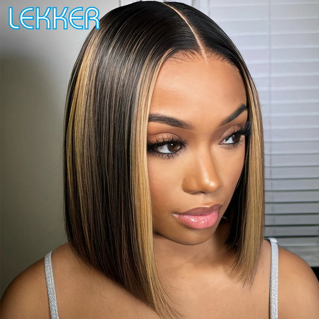Highlight Brown Long Pixie Straight Bob